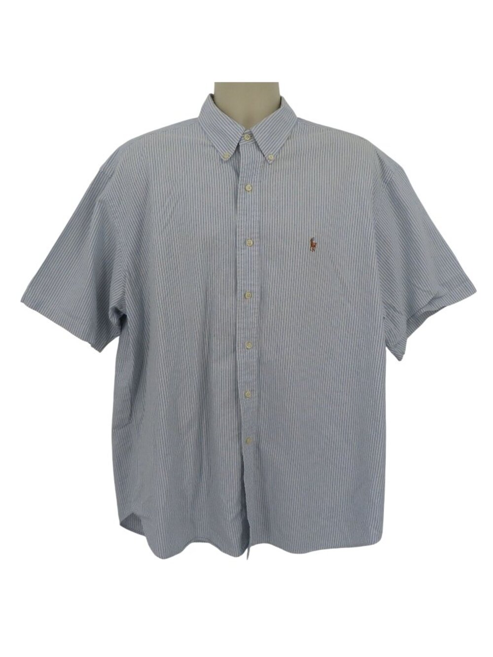 Ralph Lauren Men XL Blaire Blue White Striped Short Sleeve Button Shirt Top